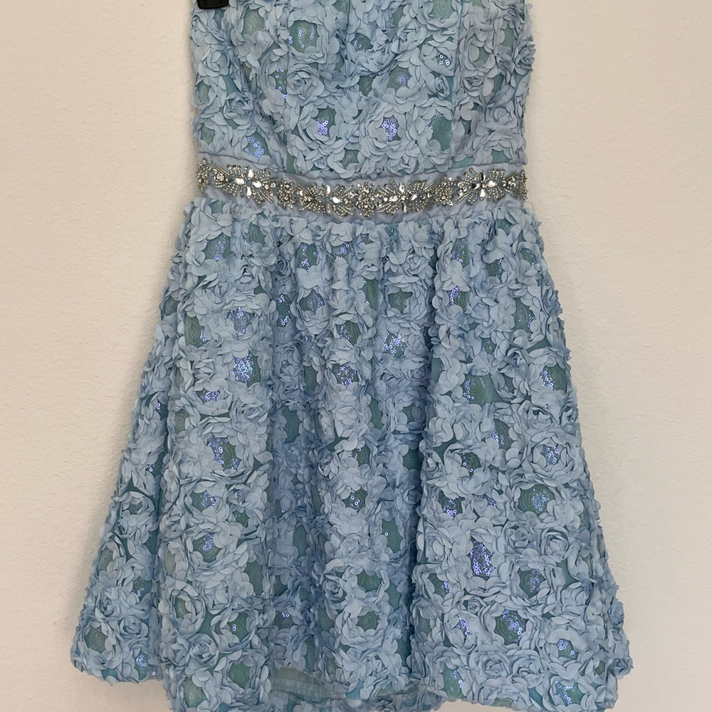 As U Wish Blue Textured Kids Dress